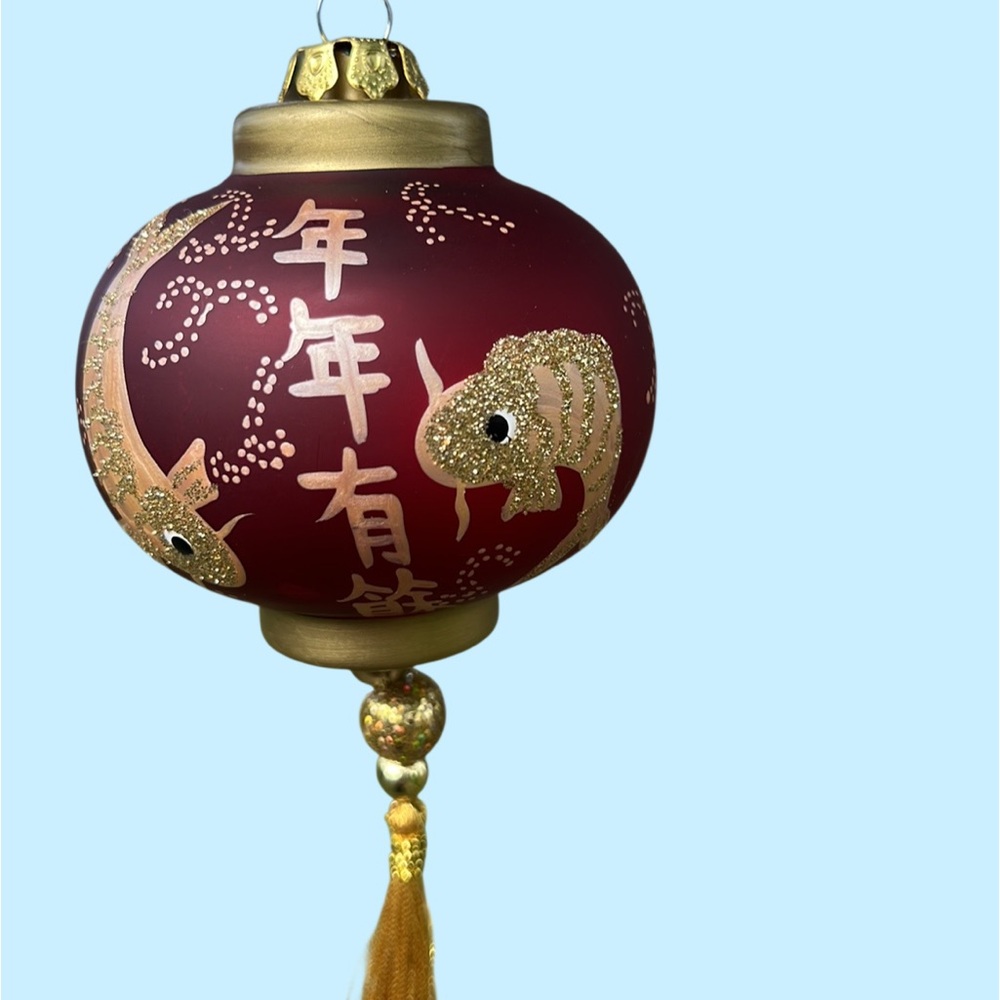 VTG Hand Painted Glass Chinese Lantern Christmas Ornament Koi
Nian Nian You Yu